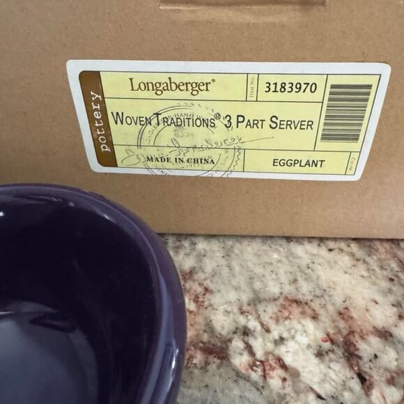 Longaberger Pottery Woven Traditions 3-part Server Eggplant Purple - Picture 3 of 3